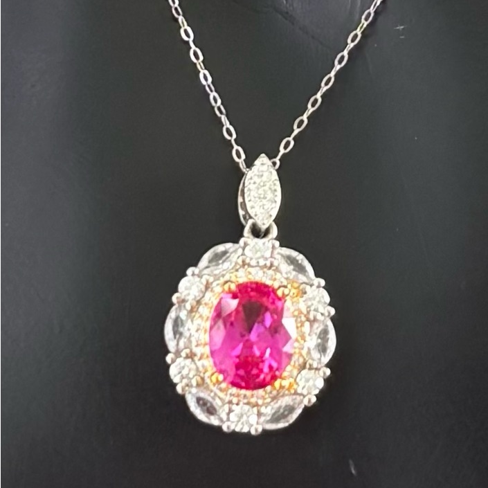 Hot Pink Moissanite Sterling Silver Necklace
